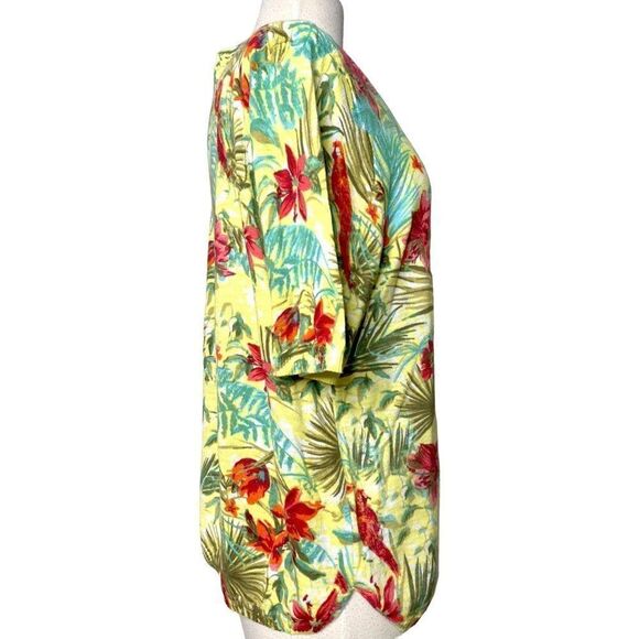 Talbots Sz L Tropical Aloha Floral Parrot Print Pullover Cotton Knit Tee Top - Picture 3 of 6